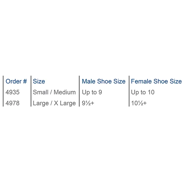 Dorsal Night Splint size chart