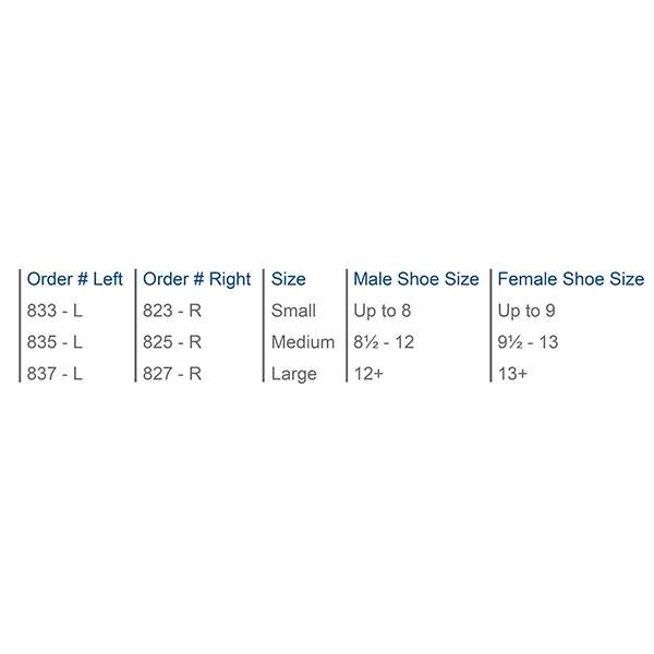 Falcon™ Ankle Brace size chart