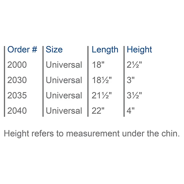 Universal Cervical Collar size chart