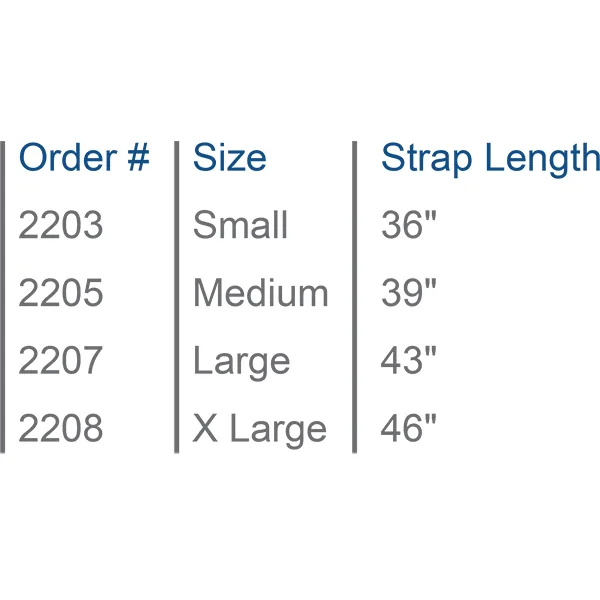 Velpeau Immobilizer size chart